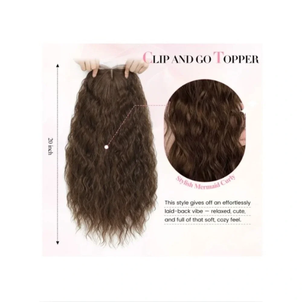 PANEWAY 20 Inch Hair Topper Brown Synthetic Mermaid Curly 150% Density Wiglet